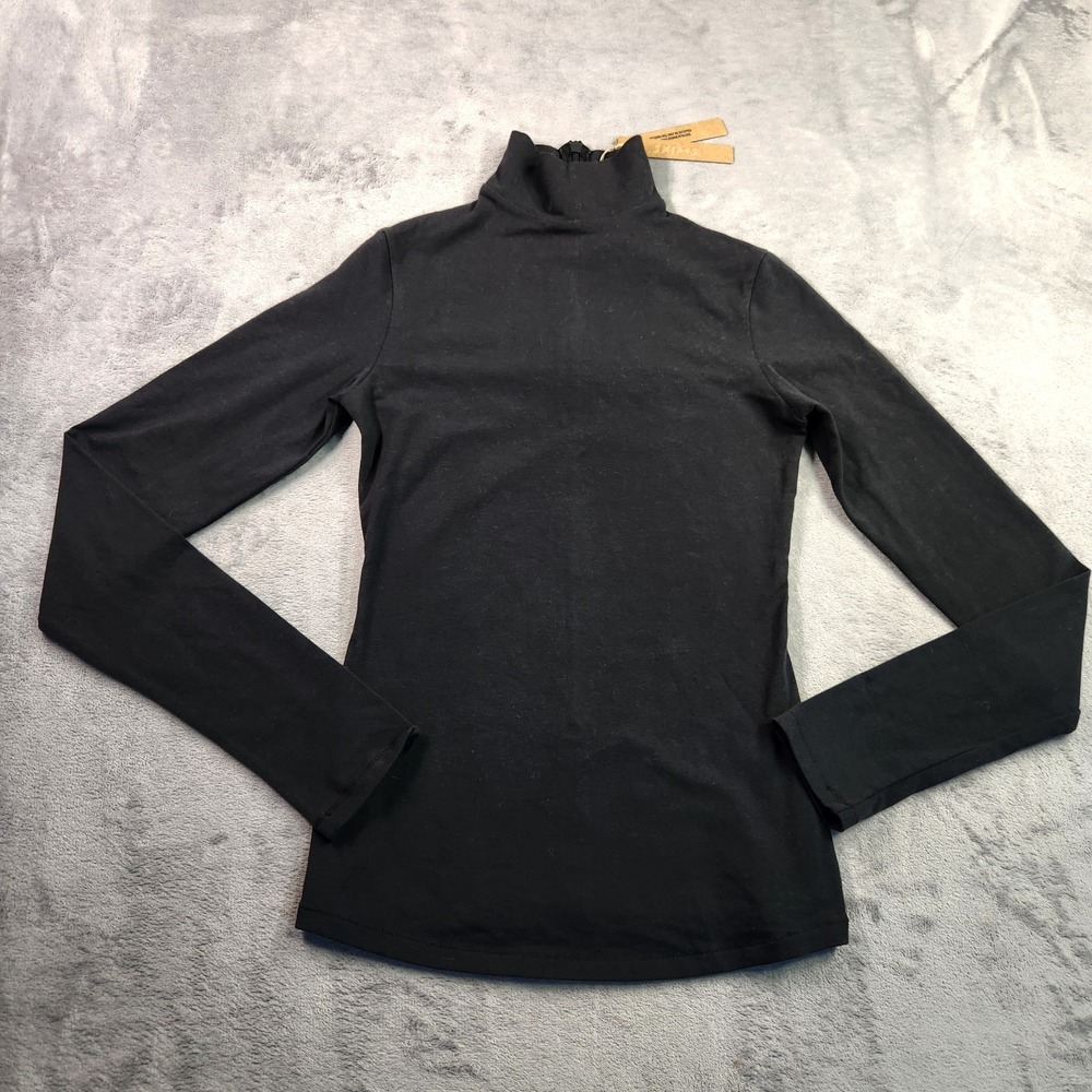 New SKIMS Cotton Jersey Turtleneck Black Soot Size Small Fitted Long Sleeve Top